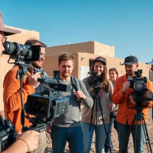 Filmmakers working together on an indie film set