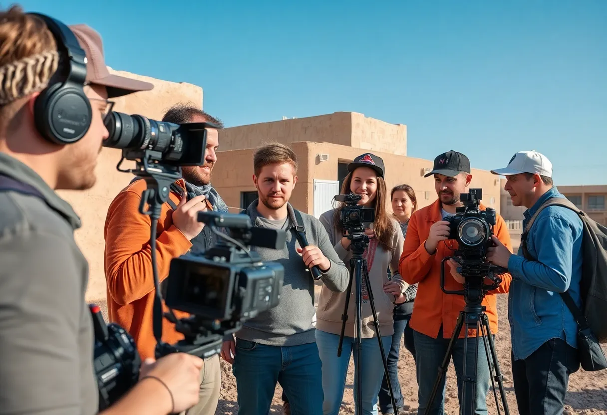 Filmmakers working together on an indie film set