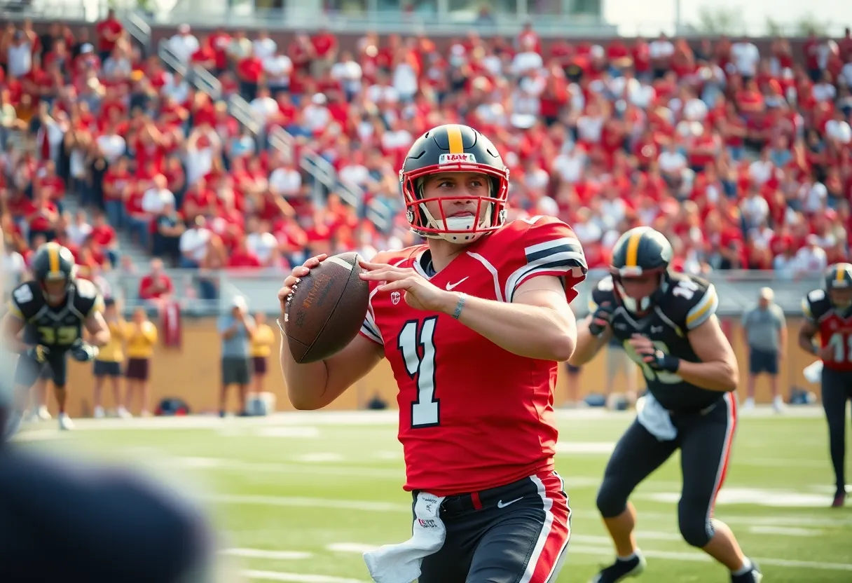 Quarterback in action during a college football game