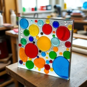 Participants creating fused glass art in a workshop