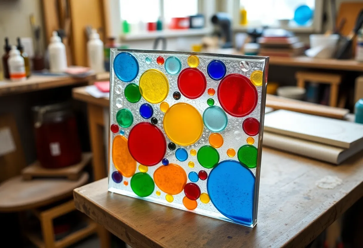 Participants creating fused glass art in a workshop