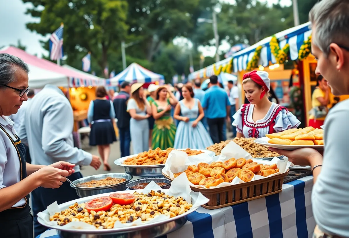Participants enjoying the Grecian Festival with food and dance