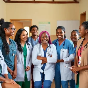 Health care professionals working together in a rural clinic
