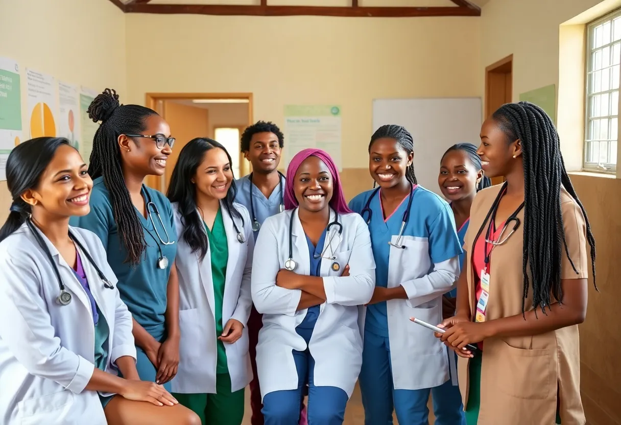 Health care professionals working together in a rural clinic
