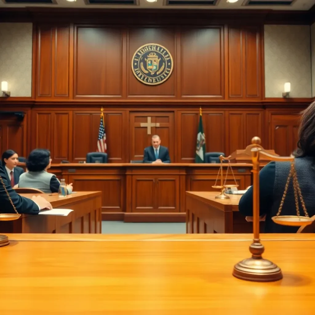 Courtroom setting representing a lawsuit concerning sexual abuse allegations