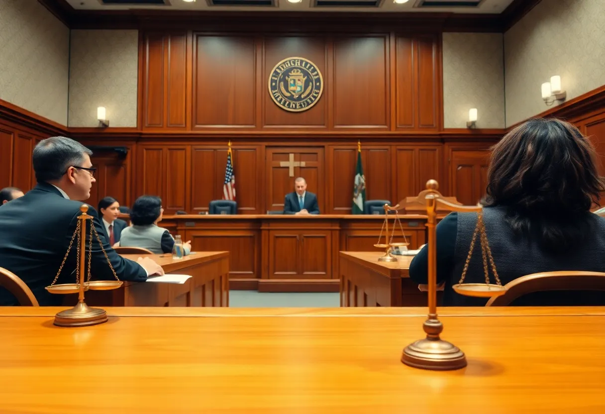 Courtroom setting representing a lawsuit concerning sexual abuse allegations
