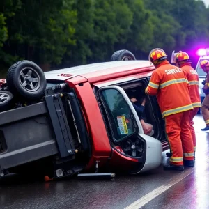 Emergency rescue operation at I-25 crash
