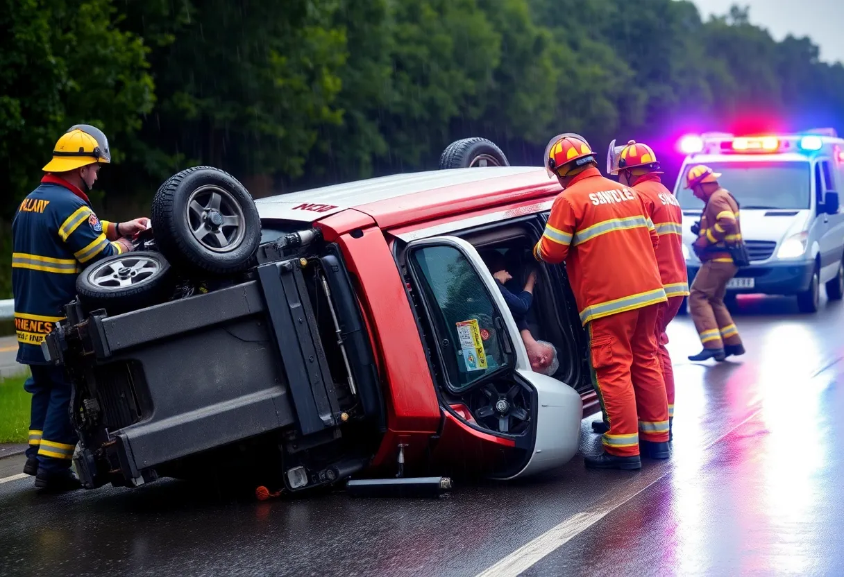 Emergency rescue operation at I-25 crash