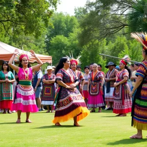 Celebration of Indigenous Peoples' Day with traditional dances and markets.