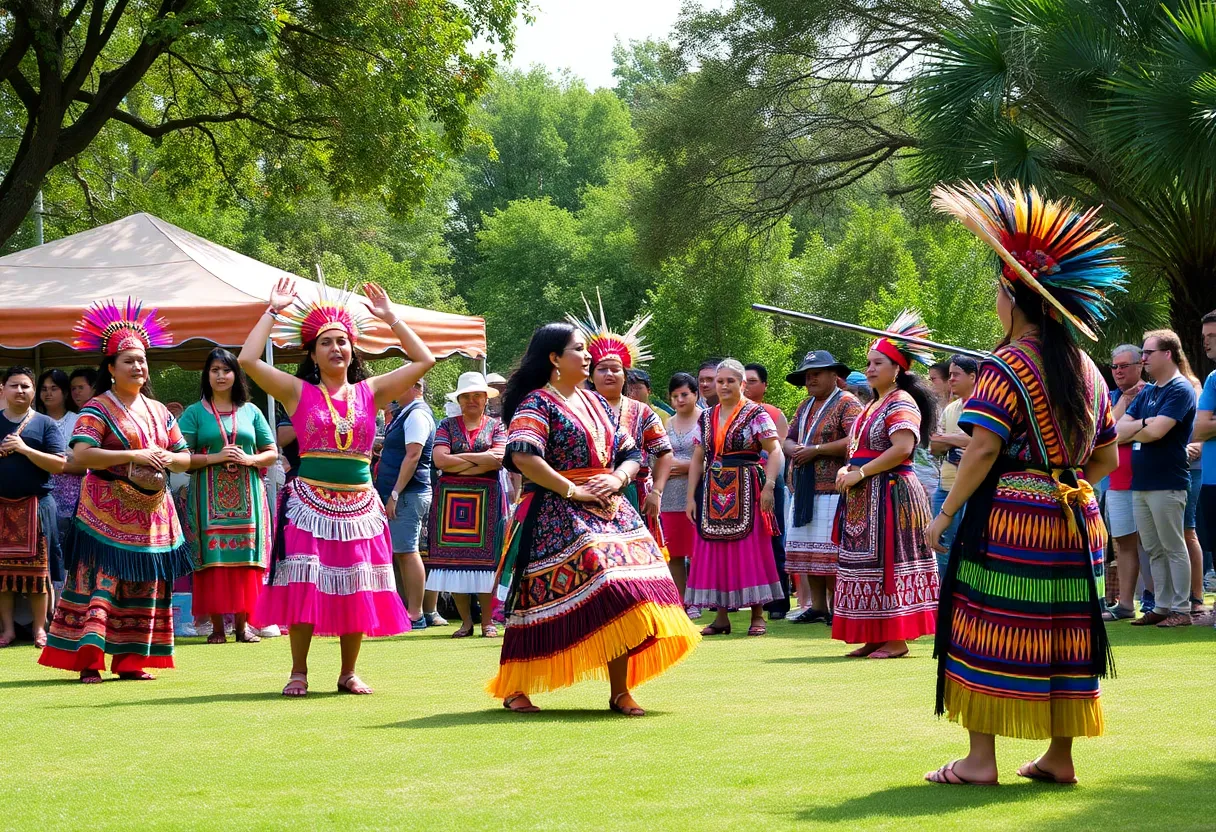 Celebration of Indigenous Peoples' Day with traditional dances and markets.