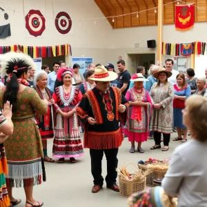 Community gathering at the Indian Pueblo Cultural Center for Indigenous Peoples' Day.