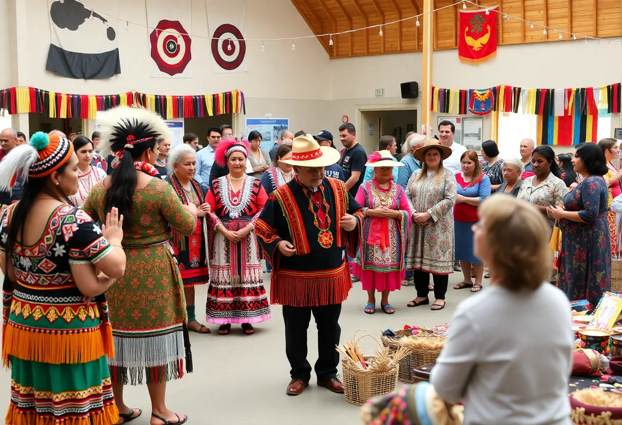 Community gathering at the Indian Pueblo Cultural Center for Indigenous Peoples' Day.