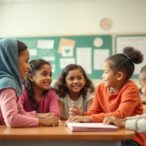 Children in a classroom displaying kindness and cooperation