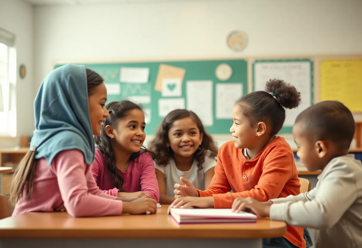 Children in a classroom displaying kindness and cooperation