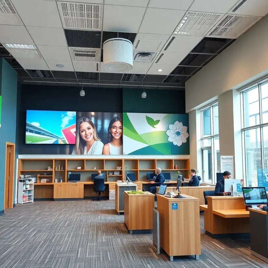Interior view of the new Kirtland Credit Union branch in Albuquerque