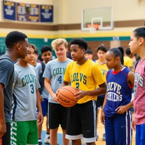 Students engaging in basketball drills and workshops at Lobos at APS Day