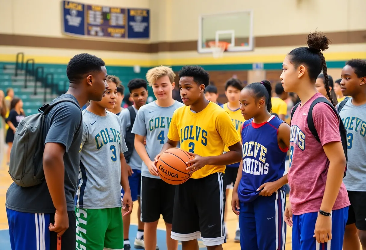 Students engaging in basketball drills and workshops at Lobos at APS Day