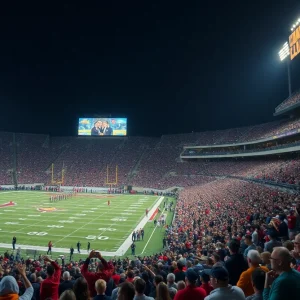 University of New Mexico Lobos football team celebrating a victory in University Stadium