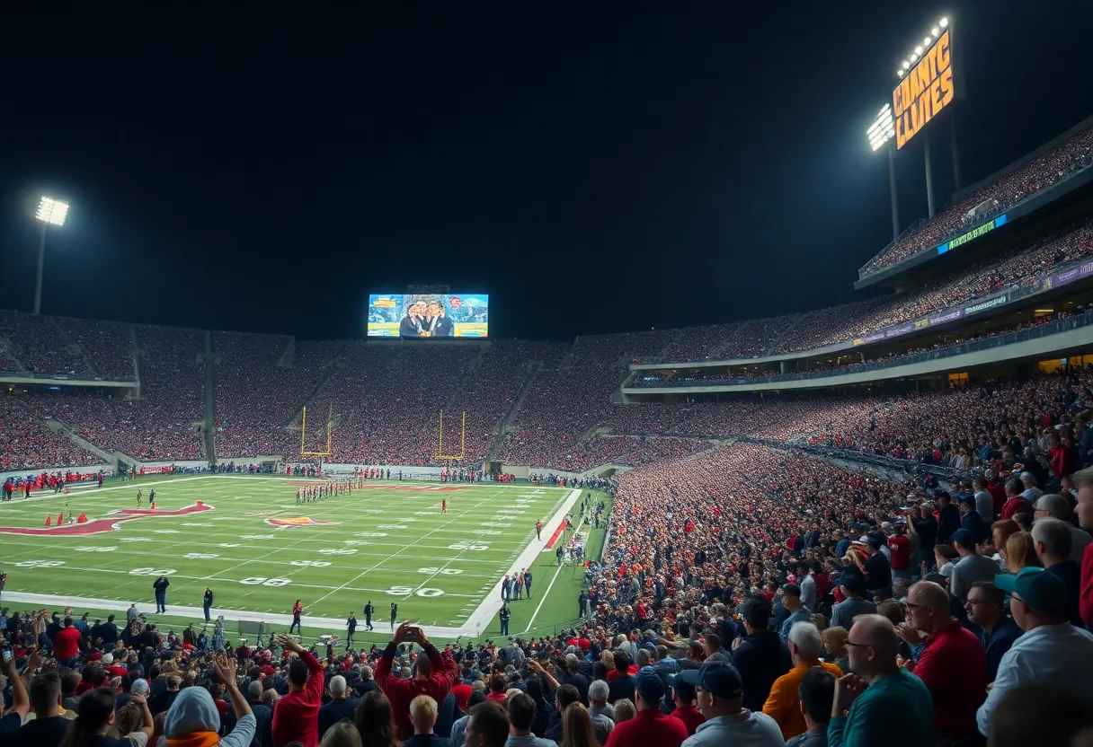 University of New Mexico Lobos football team celebrating a victory in University Stadium