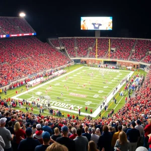 New Mexico Lobos celebrating their homecoming victory in University Stadium