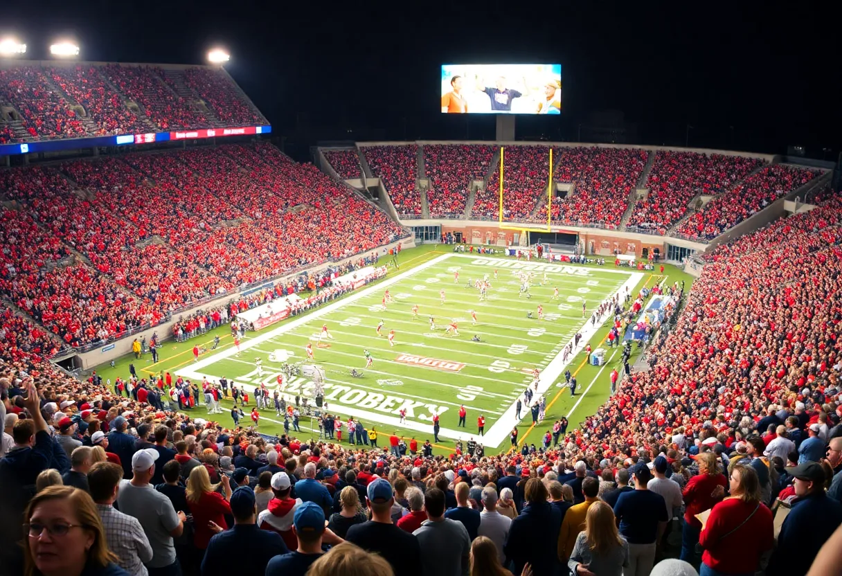 New Mexico Lobos celebrating their homecoming victory in University Stadium