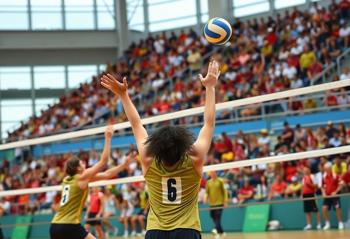 New Mexico Lobos volleyball players competing in a match.