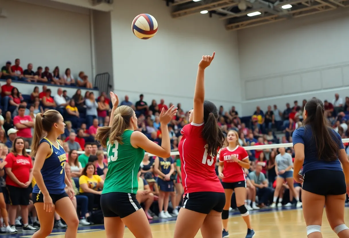 Lobos women's volleyball team celebrates a win against the Aggies
