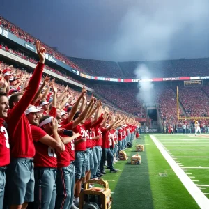 University of New Mexico Lobos football fans celebrating a victory at University Stadium.