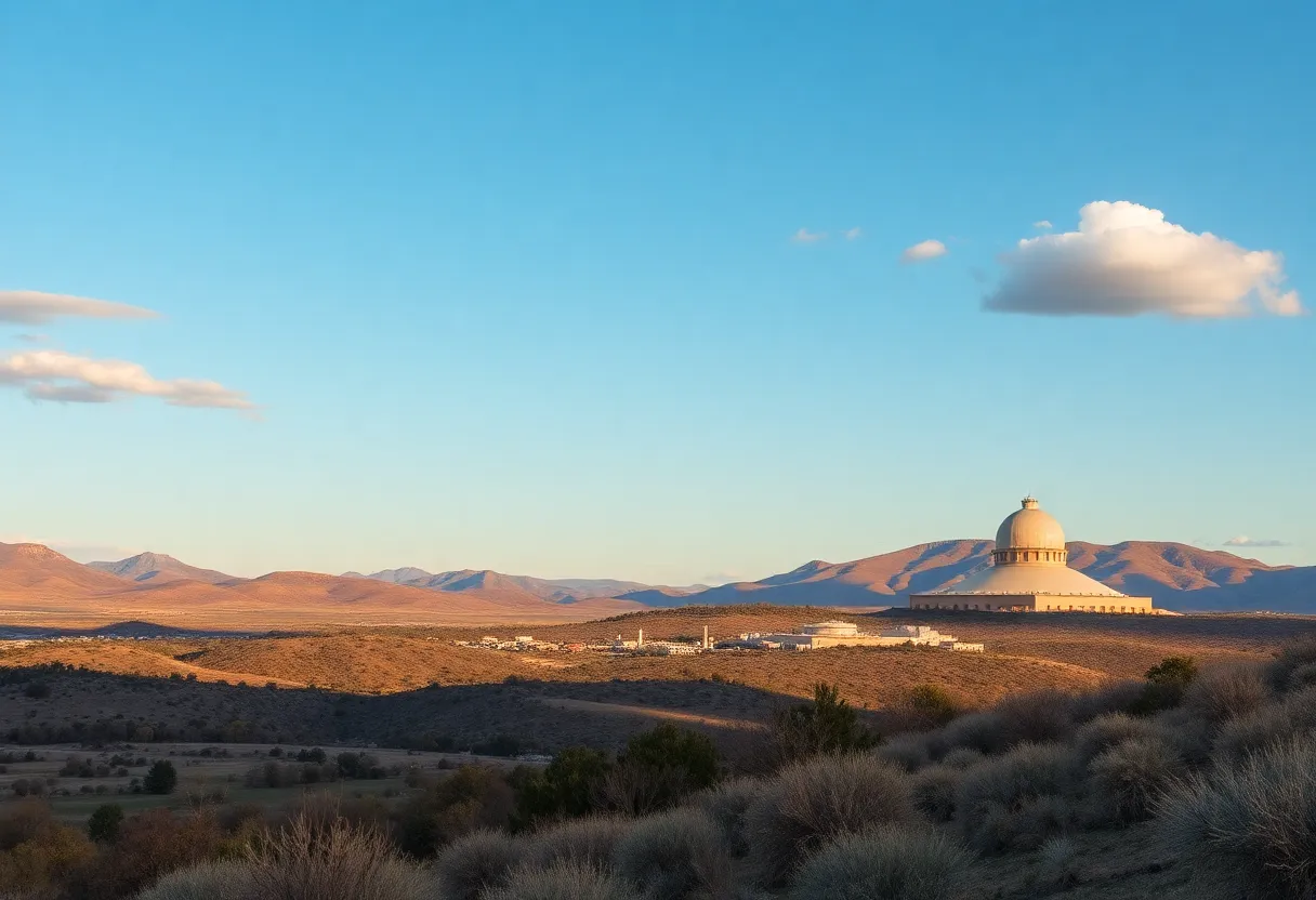 Scenic view of Los Alamos with natural landscapes and scientific landmarks.