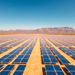 Vast solar panels in a solar farm in Luna County, New Mexico