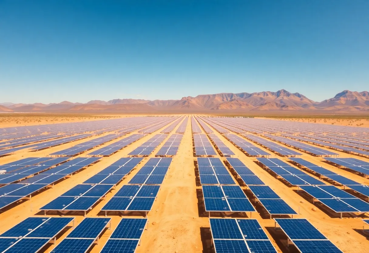 Vast solar panels in a solar farm in Luna County, New Mexico