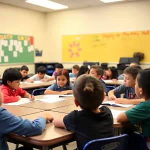 Students in a classroom participating in a math lesson.