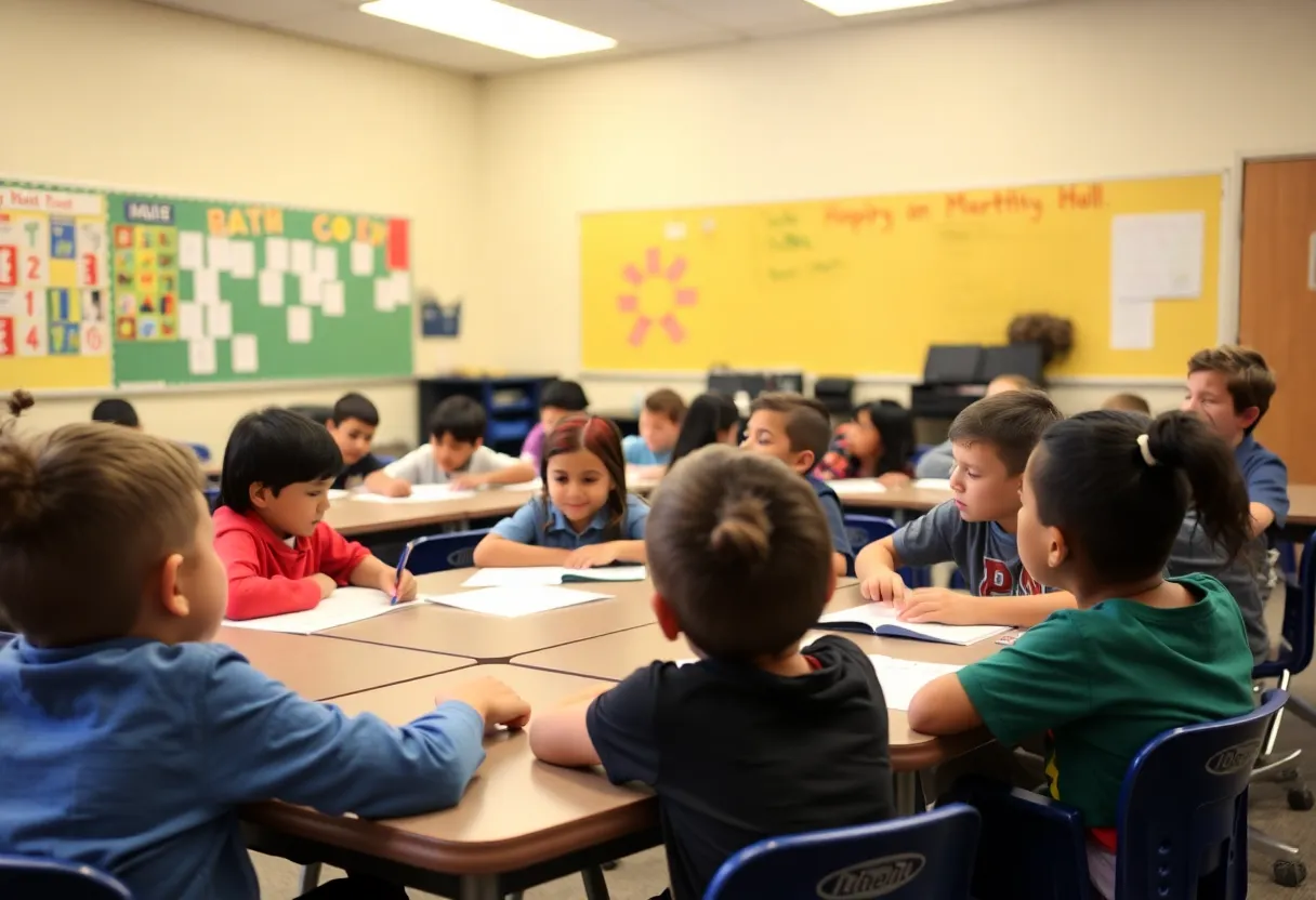 Students in a classroom participating in a math lesson.