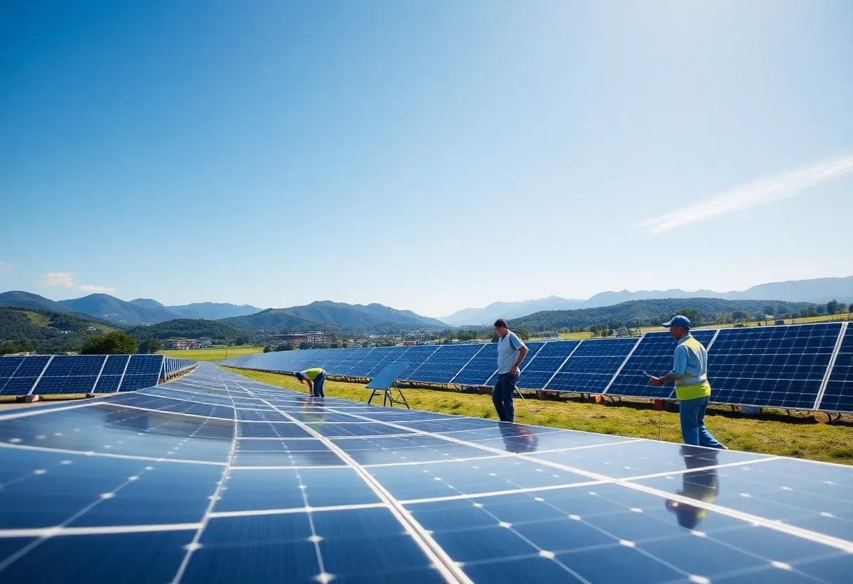 Construction site of Maxeon Solar manufacturing facility in Albuquerque, showcasing solar panel production.