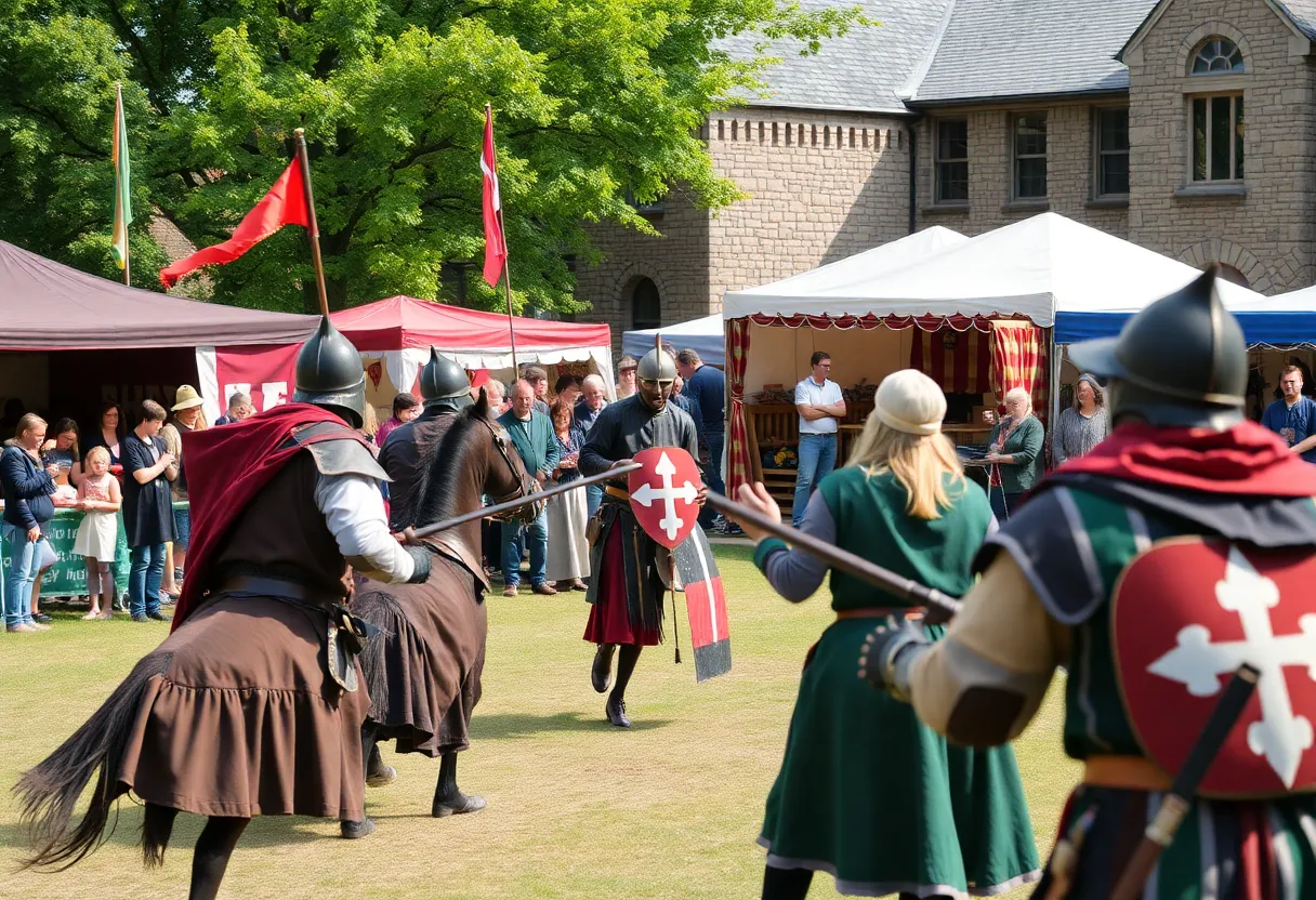 A lively medieval faire at the University of New Mexico featuring jousting and crafts.
