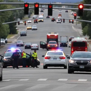 Emergency responders at the scene of the DUI crash on Montgomery Boulevard in Albuquerque.