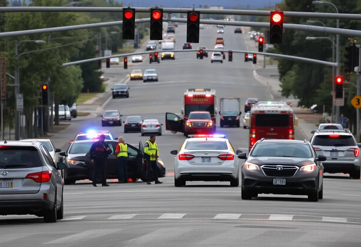 Emergency responders at the scene of the DUI crash on Montgomery Boulevard in Albuquerque.