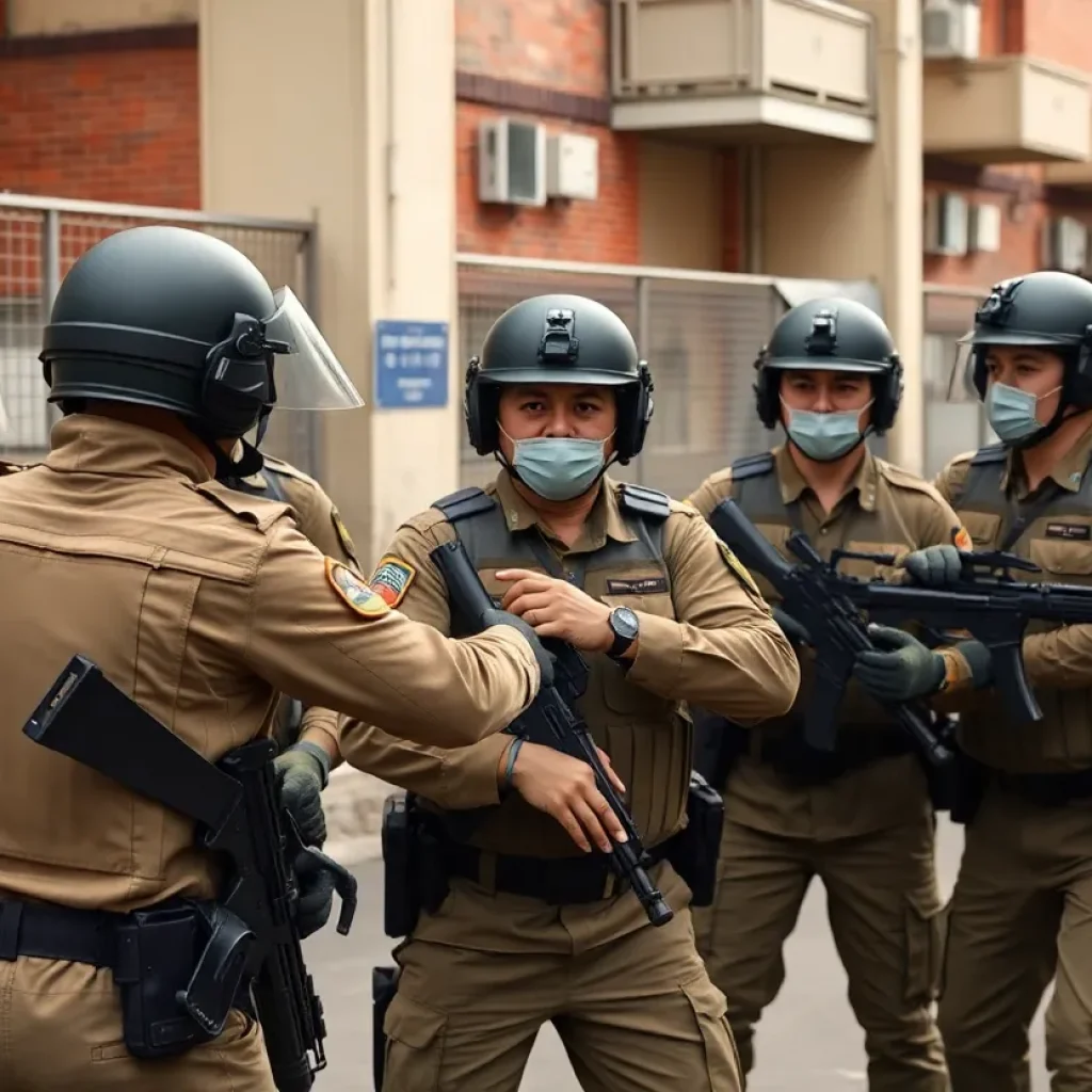 Guardsmen practicing de-escalation techniques during training