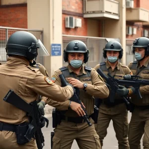Guardsmen practicing de-escalation techniques during training