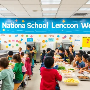 Students enjoying diverse food during National School Lunch Week events