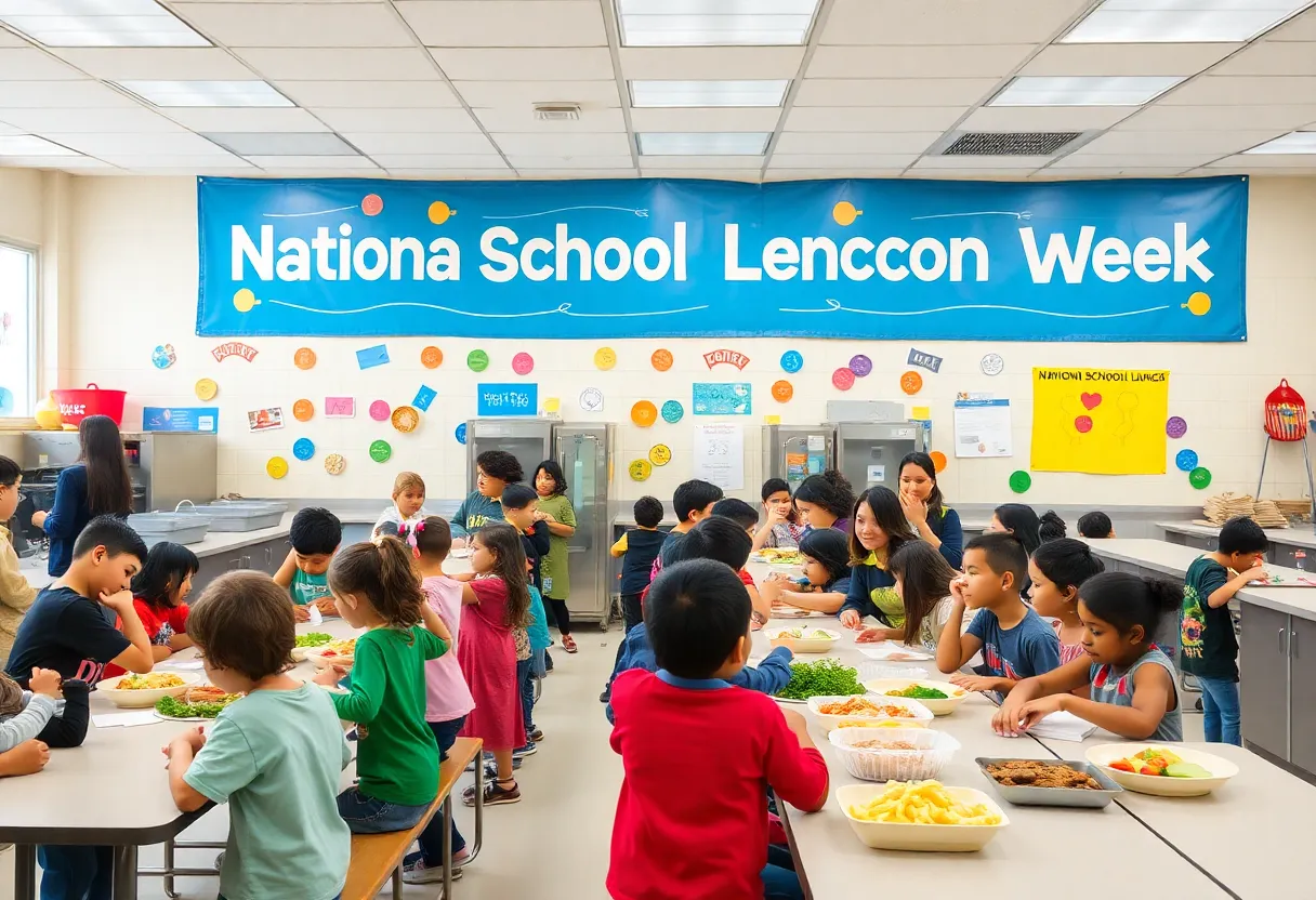 Students enjoying diverse food during National School Lunch Week events