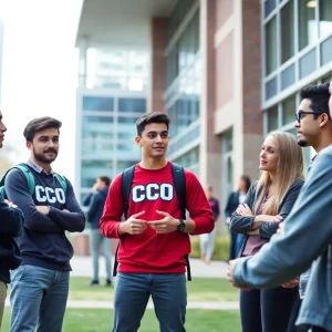 College athletes engaging in respectful discussion on sports betting policies.