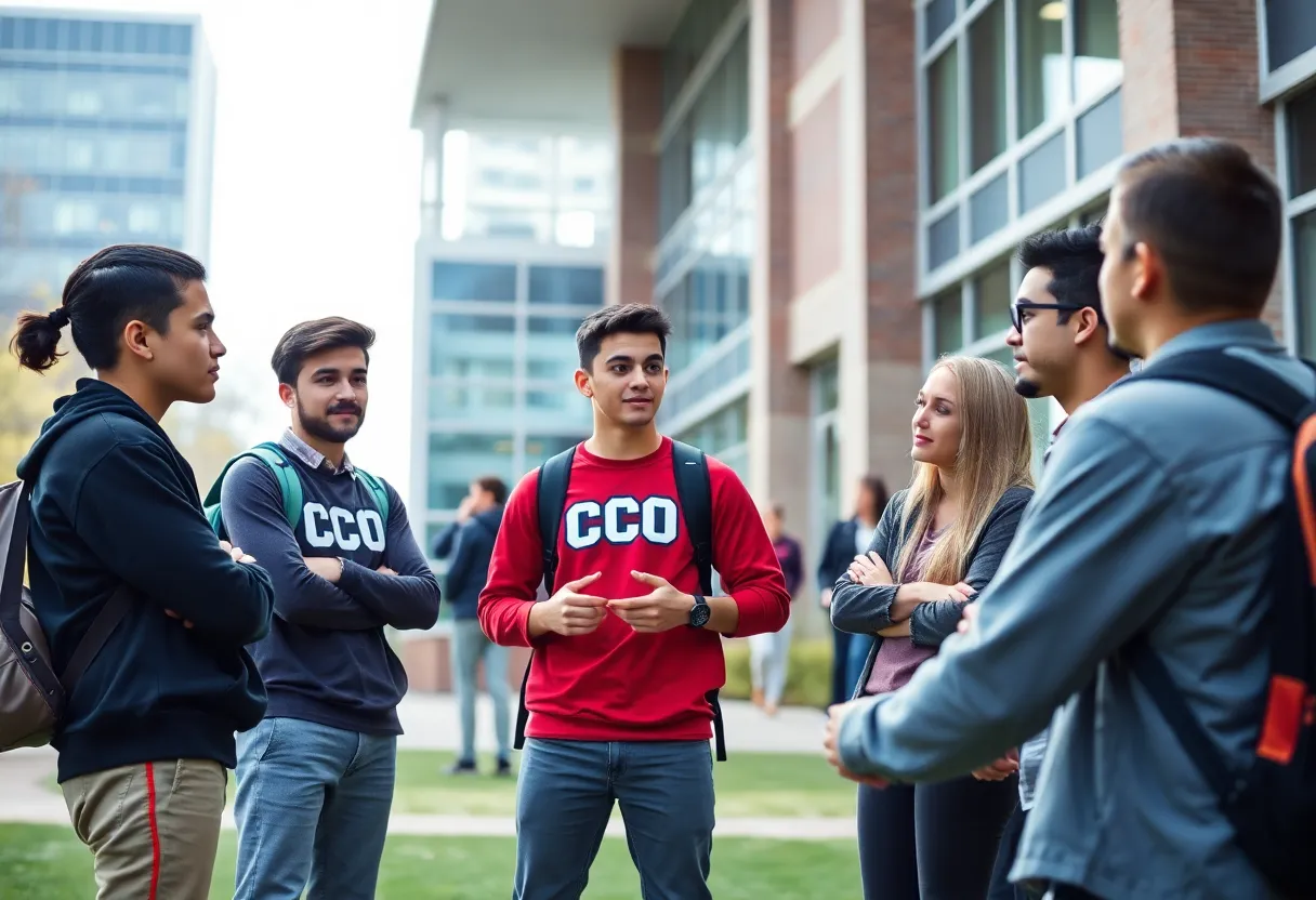 College athletes engaging in respectful discussion on sports betting policies.