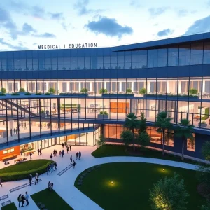 Architectural rendering of the new medical education facility at the University of New Mexico.