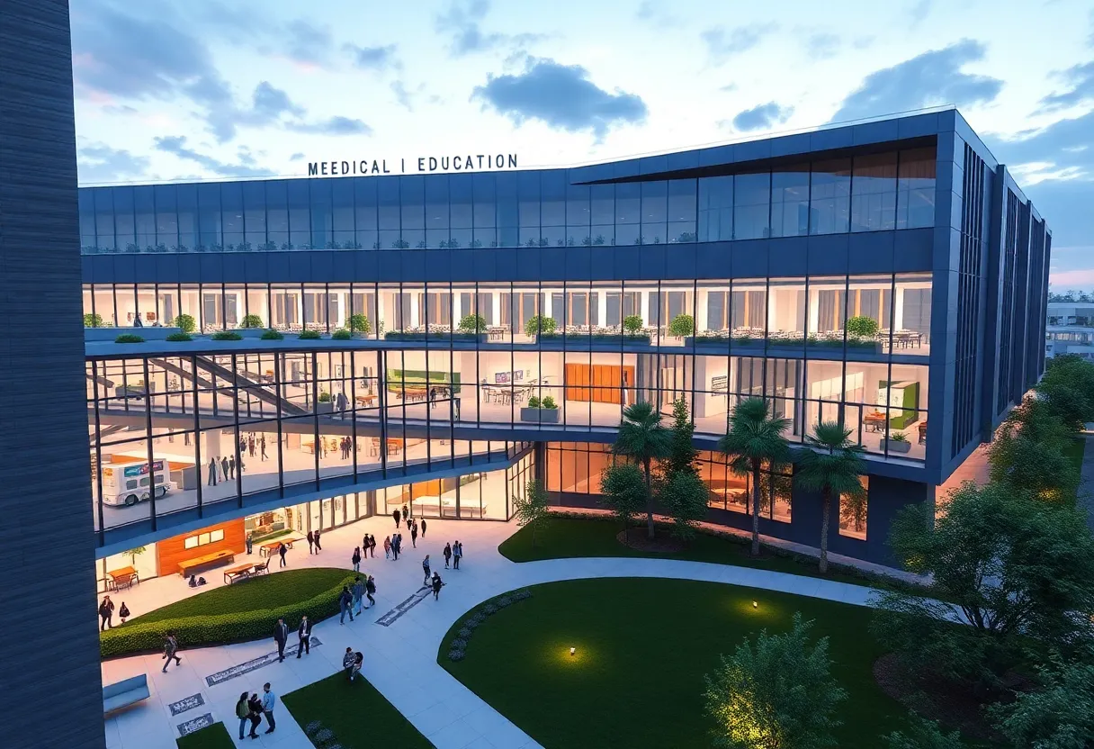 Architectural rendering of the new medical education facility at the University of New Mexico.