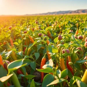 Chiles and pecans field in New Mexico
