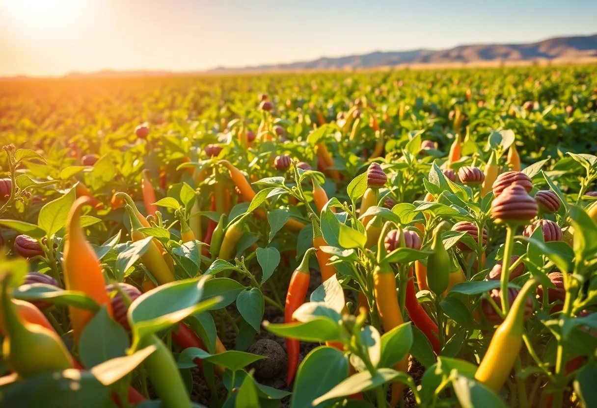 Chiles and pecans field in New Mexico