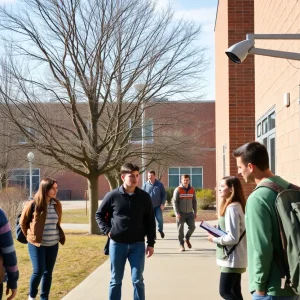 Students attending a safety workshop at a New Mexico college campus.