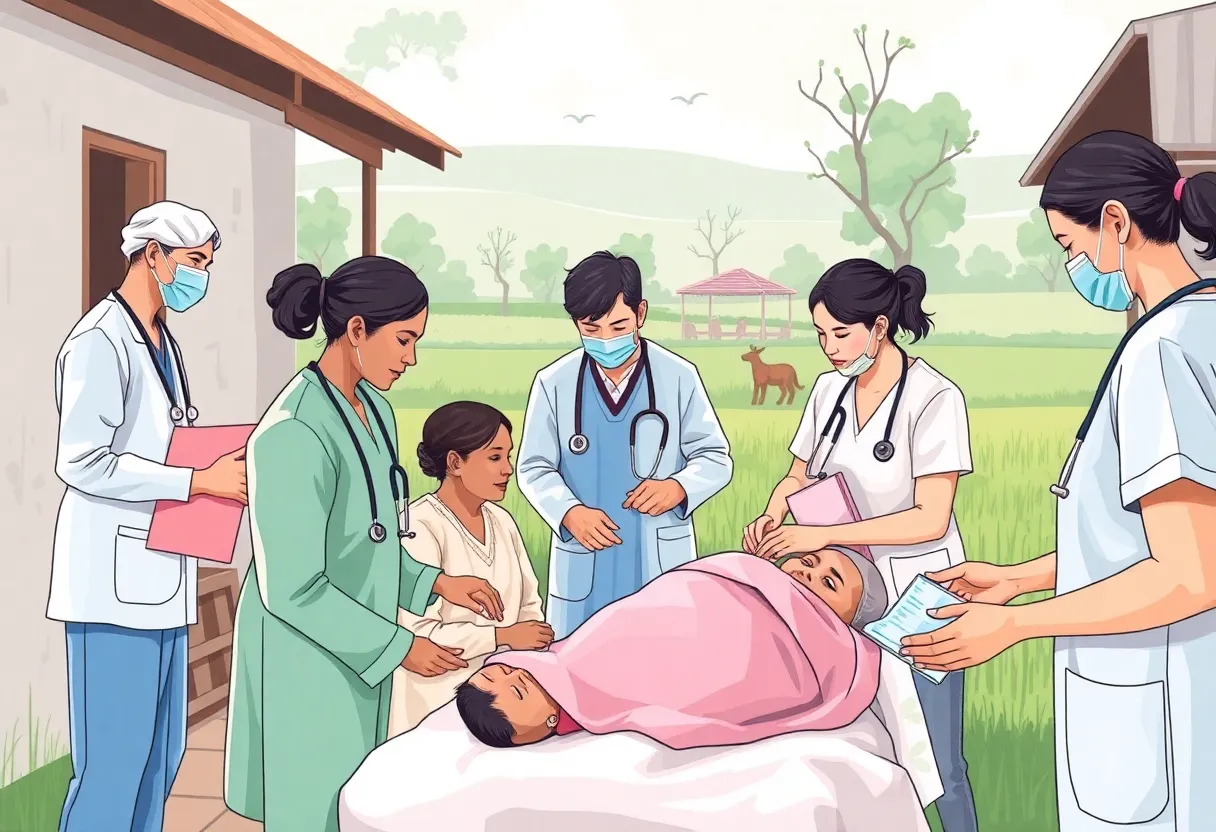 Health care workers providing assistance in a rural clinic