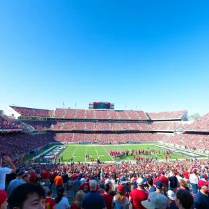 Fans cheering at University Stadium during a Lobos football game